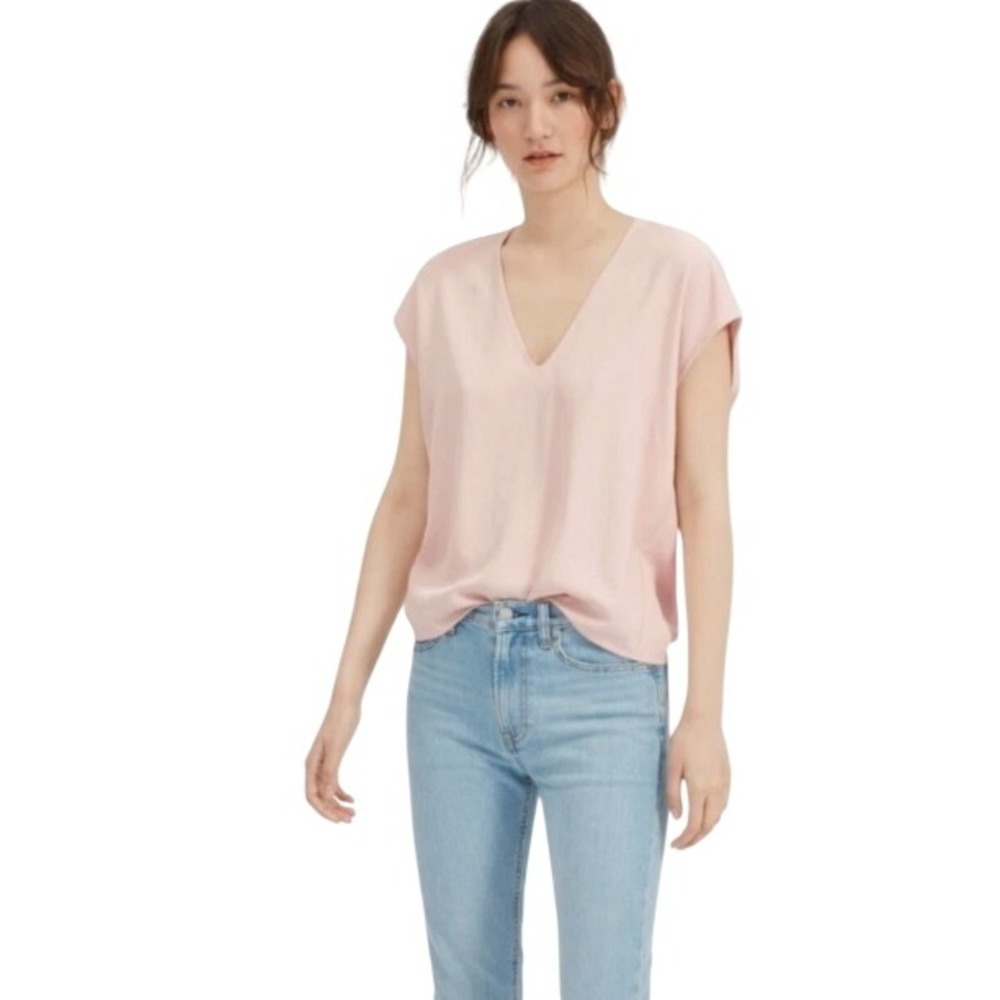 Everlane Japanese Goweave V-Neck Tee In Dusty Rose Sz 12